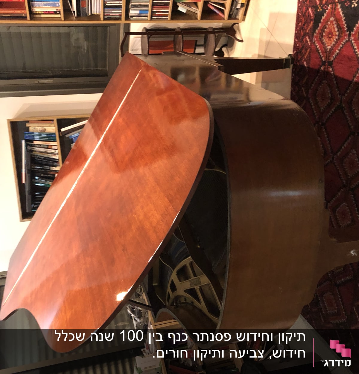 פסנתר כנף חום על שטיח אדום